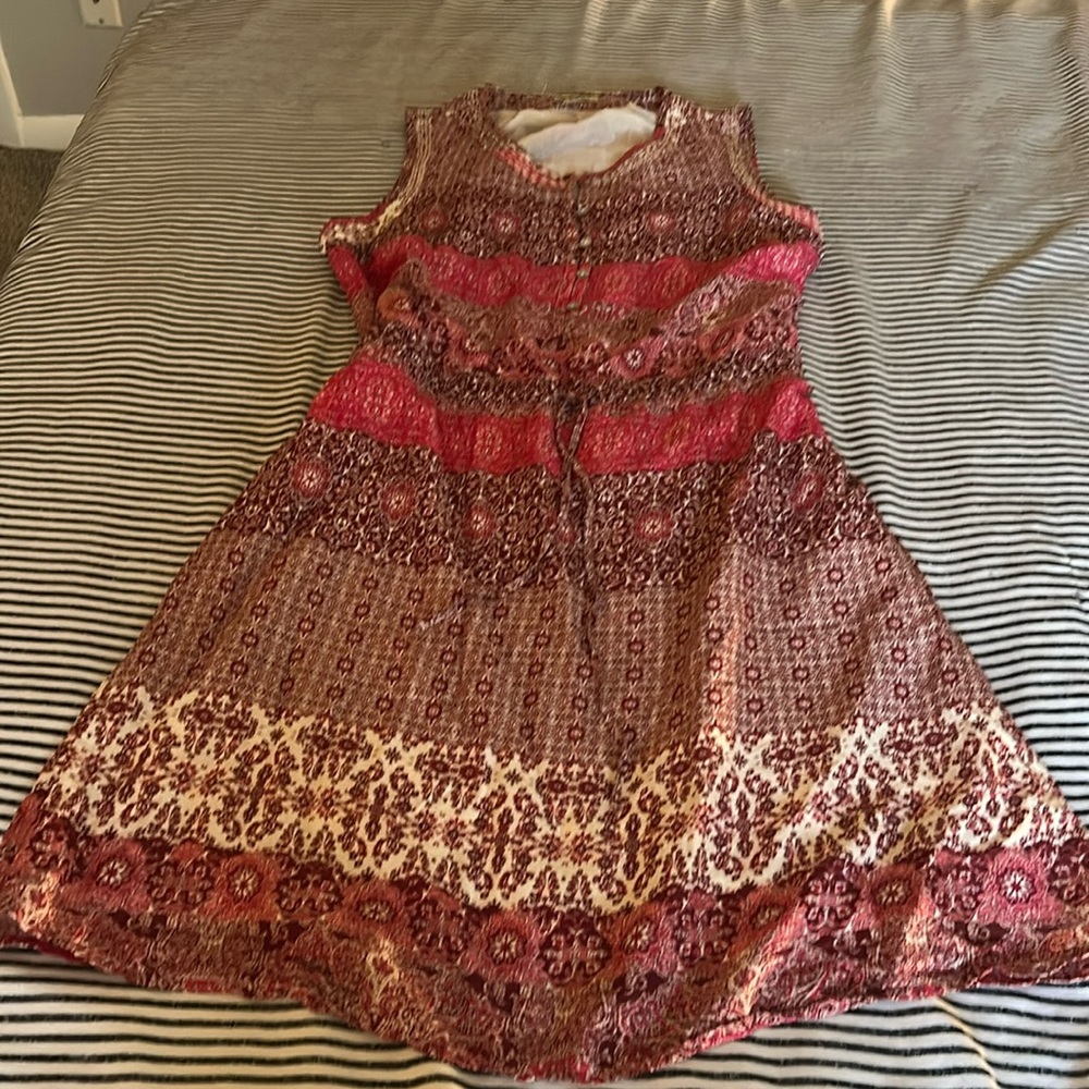 Lucky Brand Paisley Red Pink Cinch Waist Dress